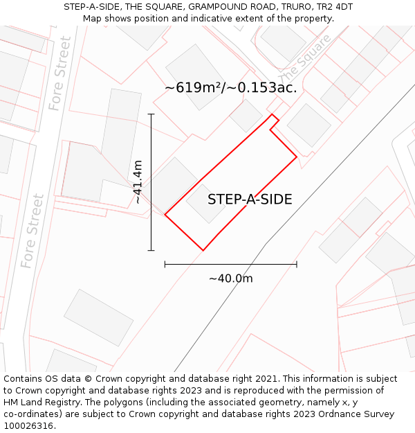 STEP-A-SIDE, THE SQUARE, GRAMPOUND ROAD, TRURO, TR2 4DT: Plot and title map