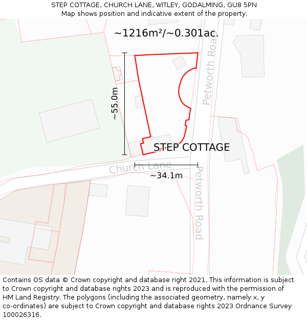 STEP COTTAGE, CHURCH LANE, WITLEY, GODALMING, GU8 5PN: Plot and title map