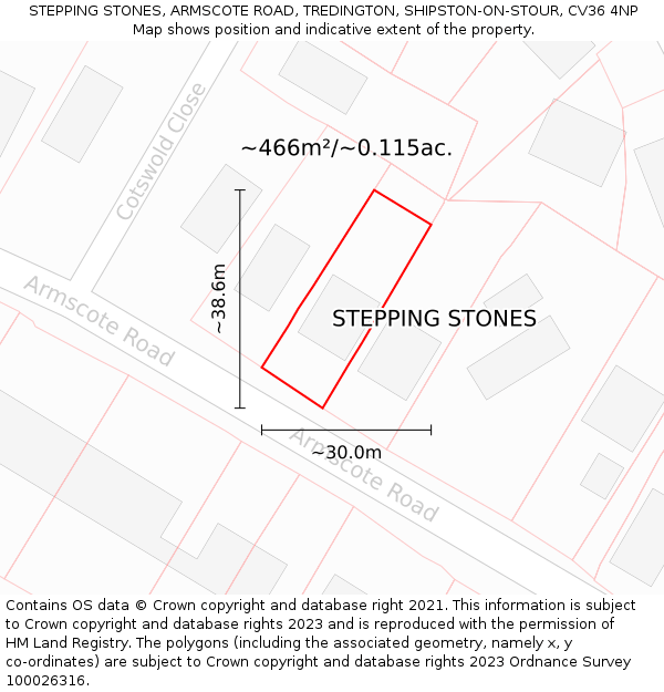 STEPPING STONES, ARMSCOTE ROAD, TREDINGTON, SHIPSTON-ON-STOUR, CV36 4NP: Plot and title map