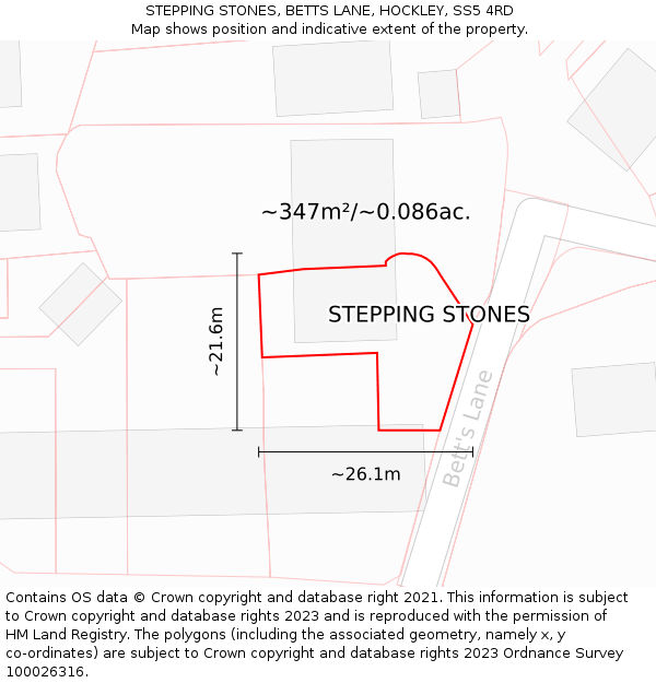 STEPPING STONES, BETTS LANE, HOCKLEY, SS5 4RD: Plot and title map