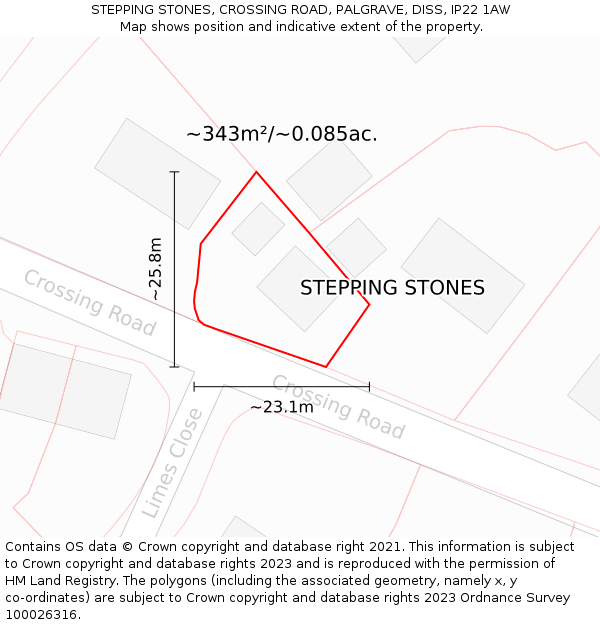 STEPPING STONES, CROSSING ROAD, PALGRAVE, DISS, IP22 1AW: Plot and title map