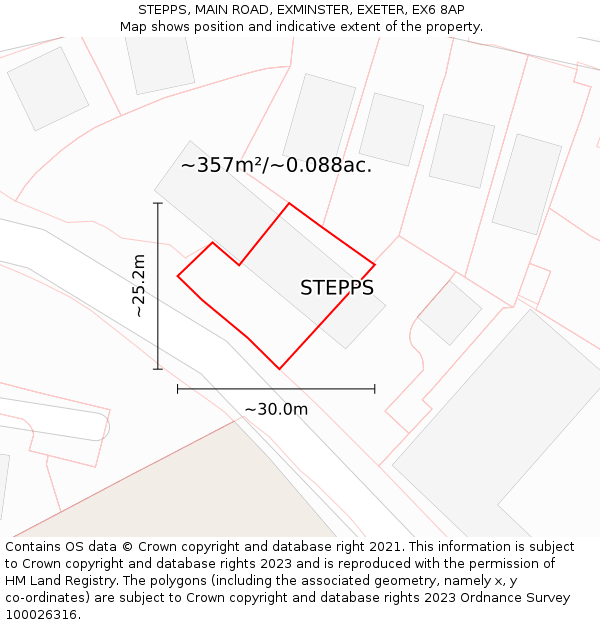 STEPPS, MAIN ROAD, EXMINSTER, EXETER, EX6 8AP: Plot and title map