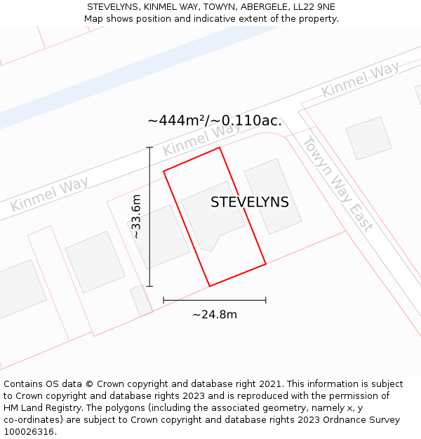 STEVELYNS, KINMEL WAY, TOWYN, ABERGELE, LL22 9NE: Plot and title map