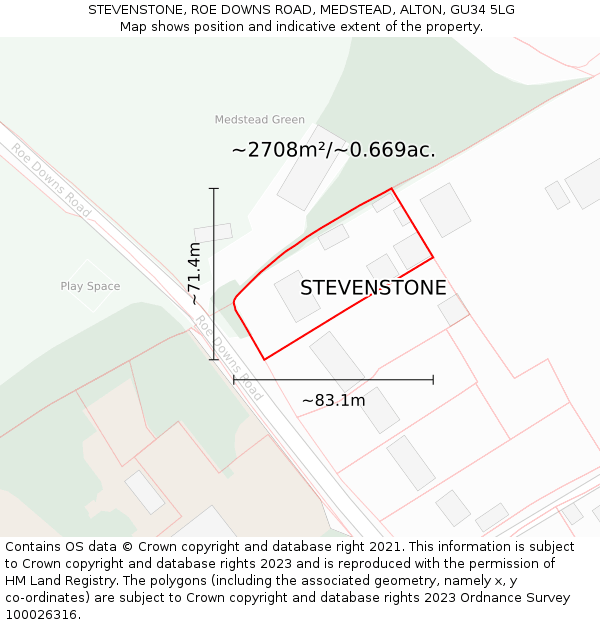 STEVENSTONE, ROE DOWNS ROAD, MEDSTEAD, ALTON, GU34 5LG: Plot and title map