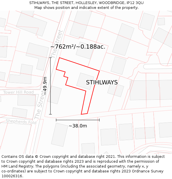STIHLWAYS, THE STREET, HOLLESLEY, WOODBRIDGE, IP12 3QU: Plot and title map