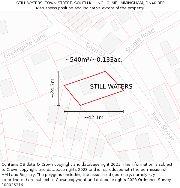 STILL WATERS, TOWN STREET, SOUTH KILLINGHOLME, IMMINGHAM, DN40 3EP: Plot and title map