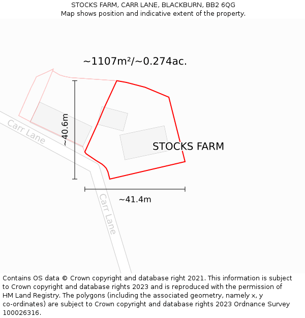 STOCKS FARM, CARR LANE, BLACKBURN, BB2 6QG: Plot and title map
