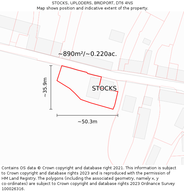 STOCKS, UPLODERS, BRIDPORT, DT6 4NS: Plot and title map