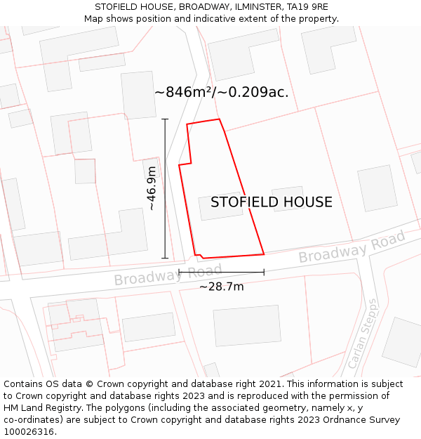 STOFIELD HOUSE, BROADWAY, ILMINSTER, TA19 9RE: Plot and title map