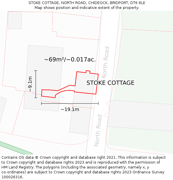 STOKE COTTAGE, NORTH ROAD, CHIDEOCK, BRIDPORT, DT6 6LE: Plot and title map