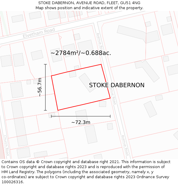 STOKE DABERNON, AVENUE ROAD, FLEET, GU51 4NG: Plot and title map