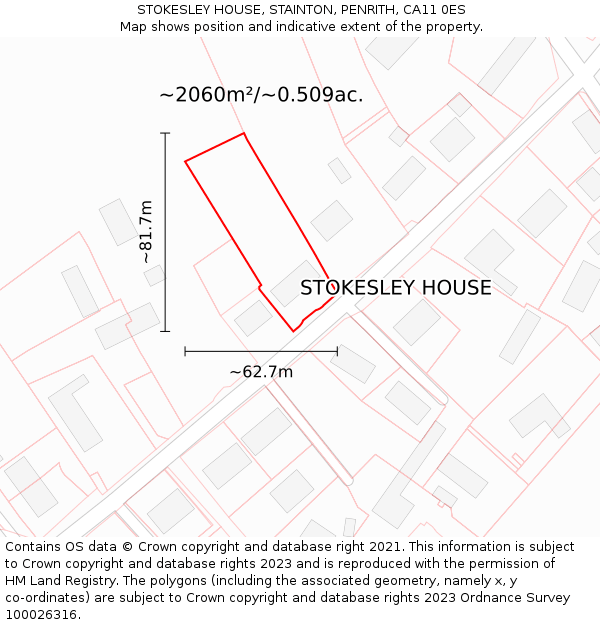 STOKESLEY HOUSE, STAINTON, PENRITH, CA11 0ES: Plot and title map