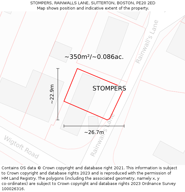 STOMPERS, RAINWALLS LANE, SUTTERTON, BOSTON, PE20 2ED: Plot and title map