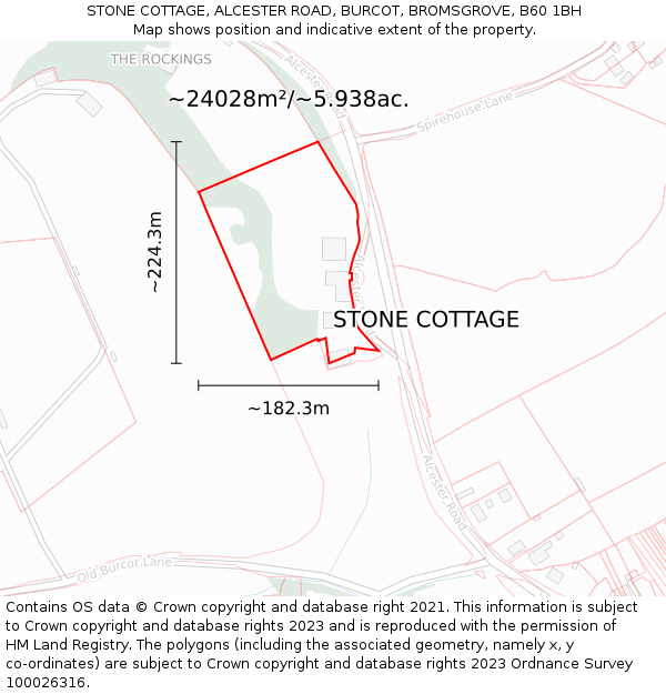 STONE COTTAGE, ALCESTER ROAD, BURCOT, BROMSGROVE, B60 1BH: Plot and title map