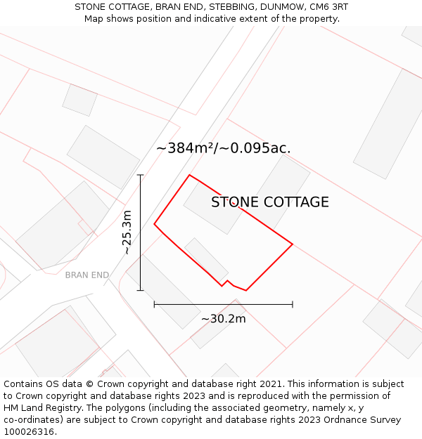 STONE COTTAGE, BRAN END, STEBBING, DUNMOW, CM6 3RT: Plot and title map