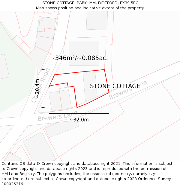 STONE COTTAGE, PARKHAM, BIDEFORD, EX39 5PG: Plot and title map