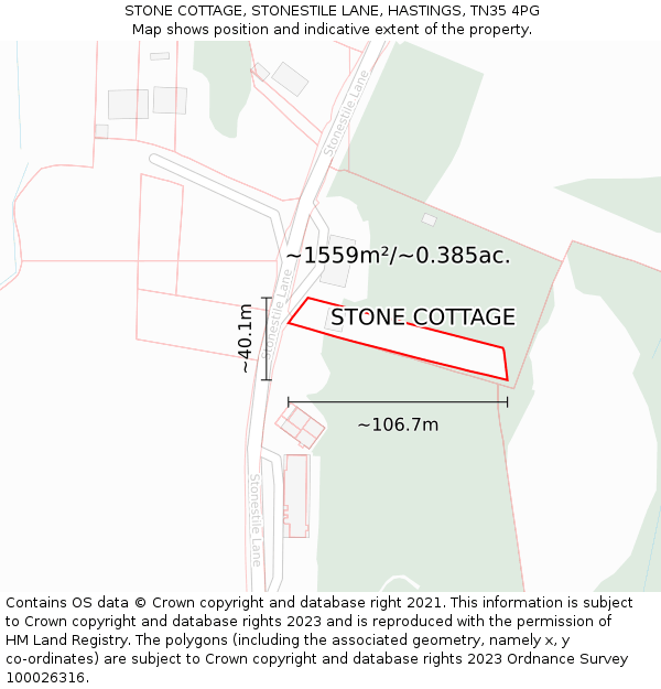 STONE COTTAGE, STONESTILE LANE, HASTINGS, TN35 4PG: Plot and title map