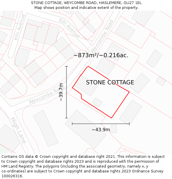 STONE COTTAGE, WEYCOMBE ROAD, HASLEMERE, GU27 1EL: Plot and title map