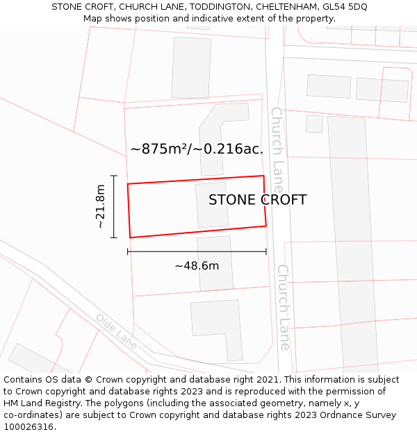 STONE CROFT, CHURCH LANE, TODDINGTON, CHELTENHAM, GL54 5DQ: Plot and title map