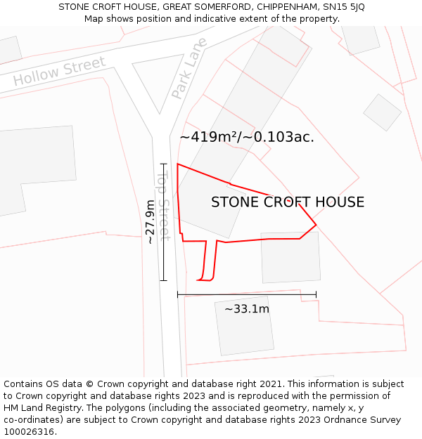 STONE CROFT HOUSE, GREAT SOMERFORD, CHIPPENHAM, SN15 5JQ: Plot and title map