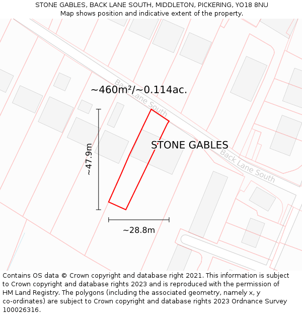 STONE GABLES, BACK LANE SOUTH, MIDDLETON, PICKERING, YO18 8NU: Plot and title map