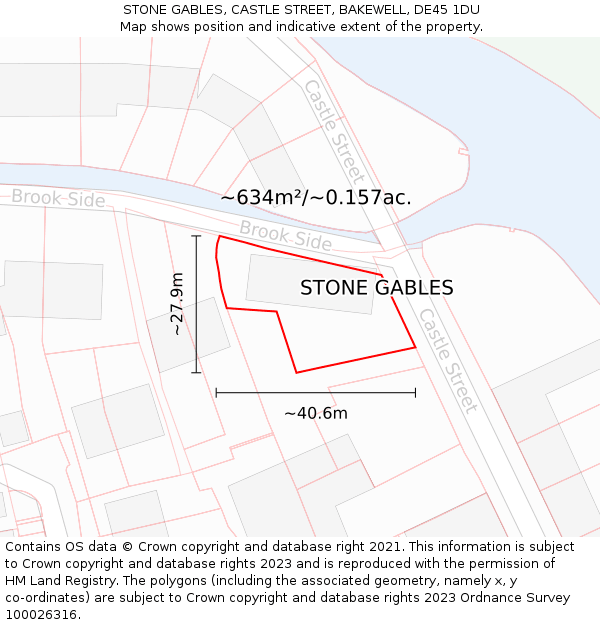 STONE GABLES, CASTLE STREET, BAKEWELL, DE45 1DU: Plot and title map