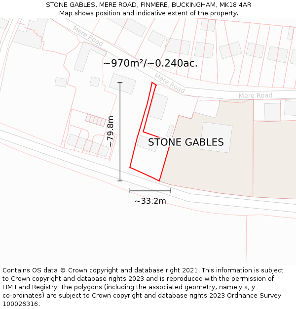 STONE GABLES, MERE ROAD, FINMERE, BUCKINGHAM, MK18 4AR: Plot and title map