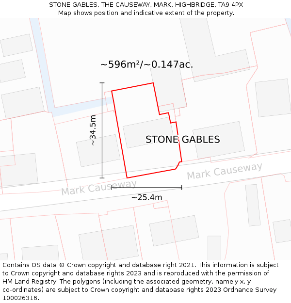 STONE GABLES, THE CAUSEWAY, MARK, HIGHBRIDGE, TA9 4PX: Plot and title map