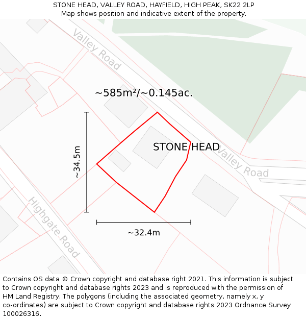 STONE HEAD, VALLEY ROAD, HAYFIELD, HIGH PEAK, SK22 2LP: Plot and title map