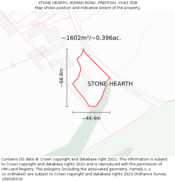 STONE HEARTH, ROMAN ROAD, PRENTON, CH43 3DB: Plot and title map