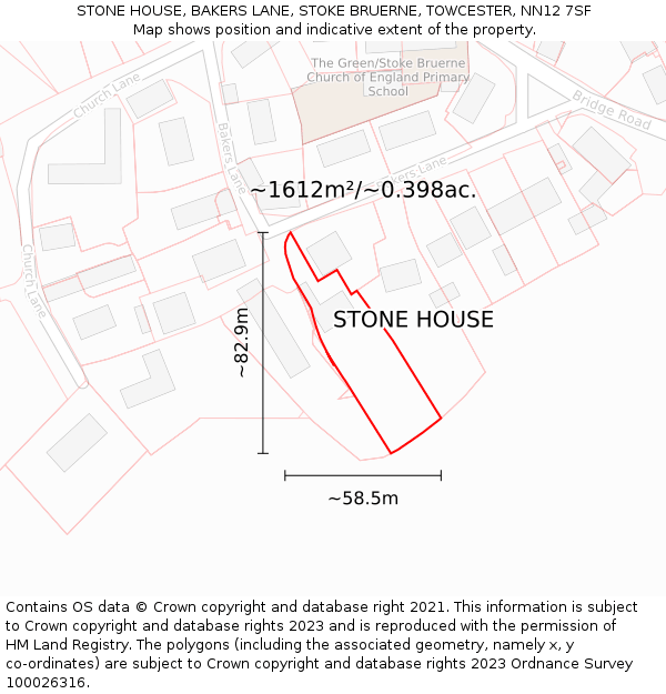 STONE HOUSE, BAKERS LANE, STOKE BRUERNE, TOWCESTER, NN12 7SF: Plot and title map