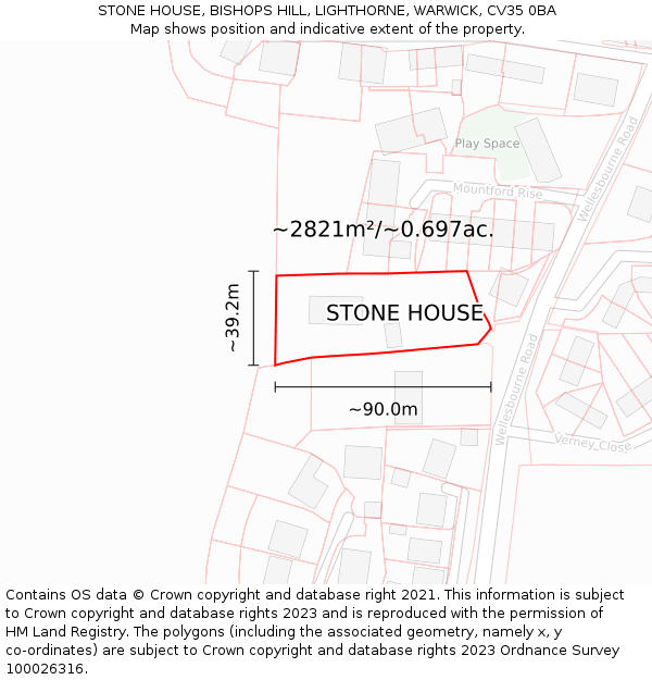 STONE HOUSE, BISHOPS HILL, LIGHTHORNE, WARWICK, CV35 0BA: Plot and title map
