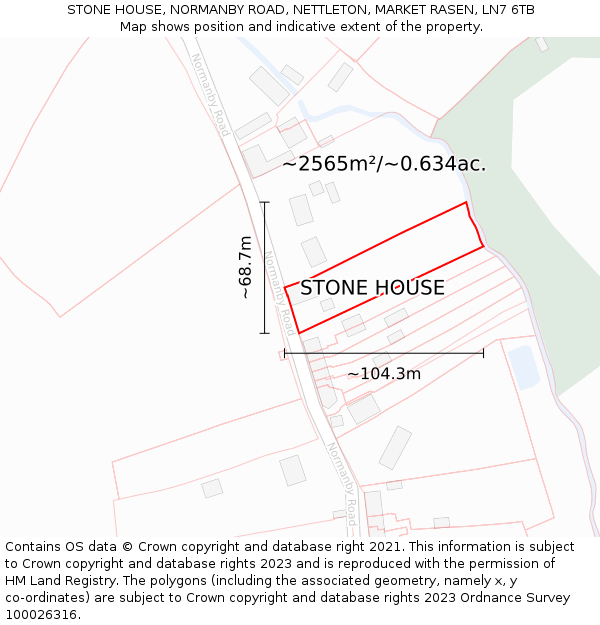 STONE HOUSE, NORMANBY ROAD, NETTLETON, MARKET RASEN, LN7 6TB: Plot and title map
