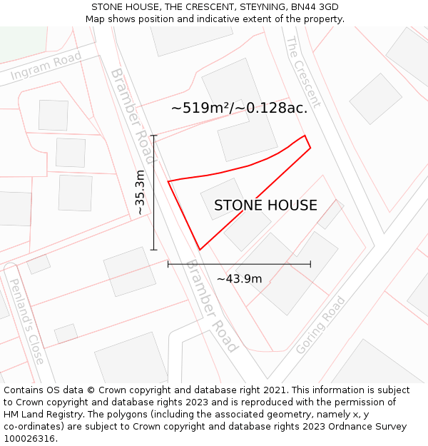 STONE HOUSE, THE CRESCENT, STEYNING, BN44 3GD: Plot and title map