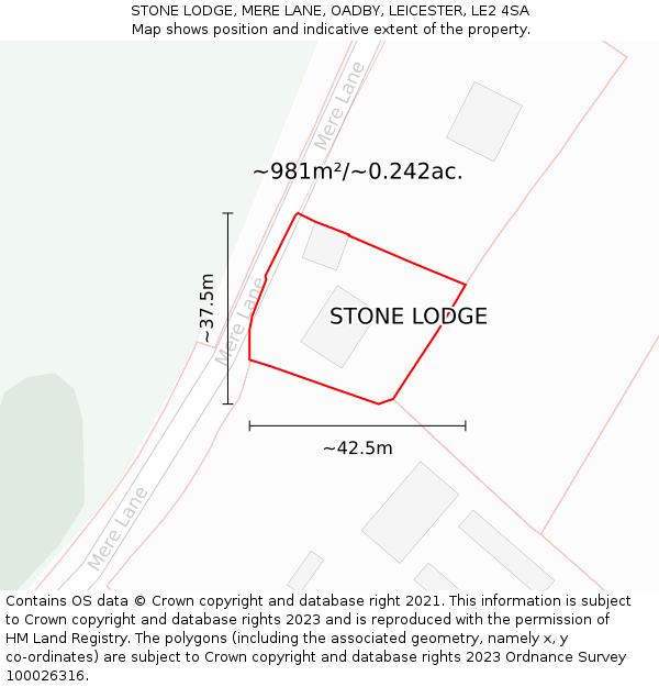 STONE LODGE, MERE LANE, OADBY, LEICESTER, LE2 4SA: Plot and title map