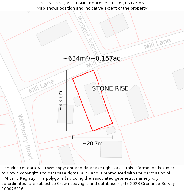 STONE RISE, MILL LANE, BARDSEY, LEEDS, LS17 9AN: Plot and title map