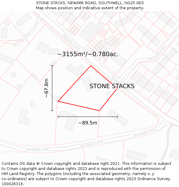 STONE STACKS, NEWARK ROAD, SOUTHWELL, NG25 0ES: Plot and title map