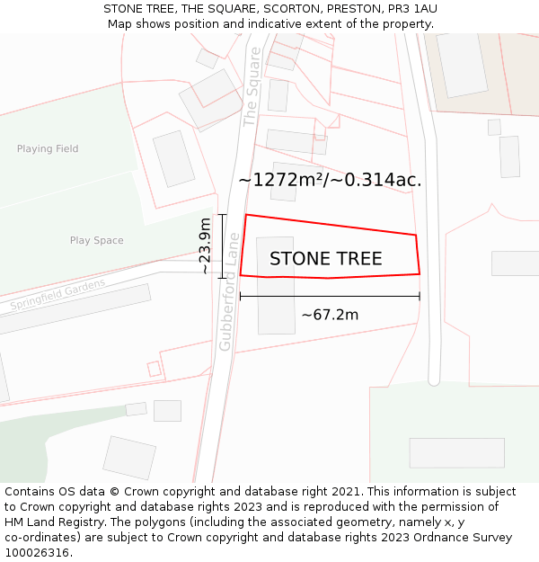 STONE TREE, THE SQUARE, SCORTON, PRESTON, PR3 1AU: Plot and title map