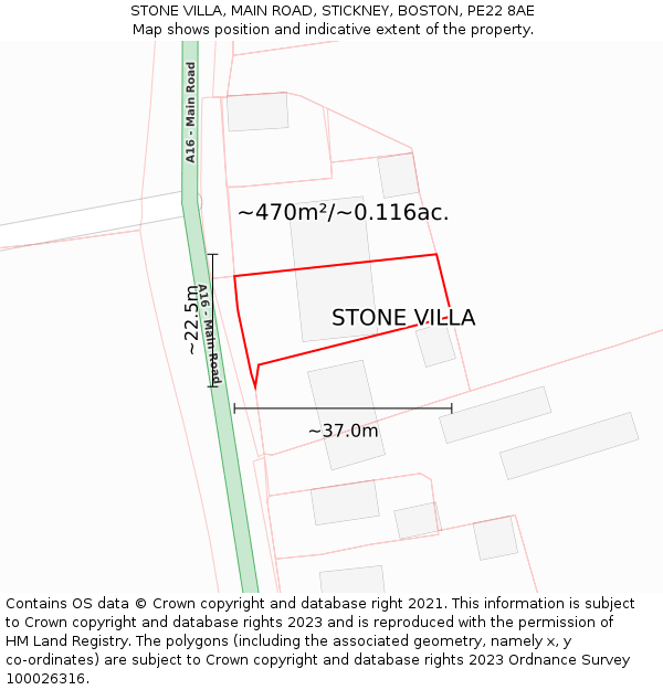 STONE VILLA, MAIN ROAD, STICKNEY, BOSTON, PE22 8AE: Plot and title map