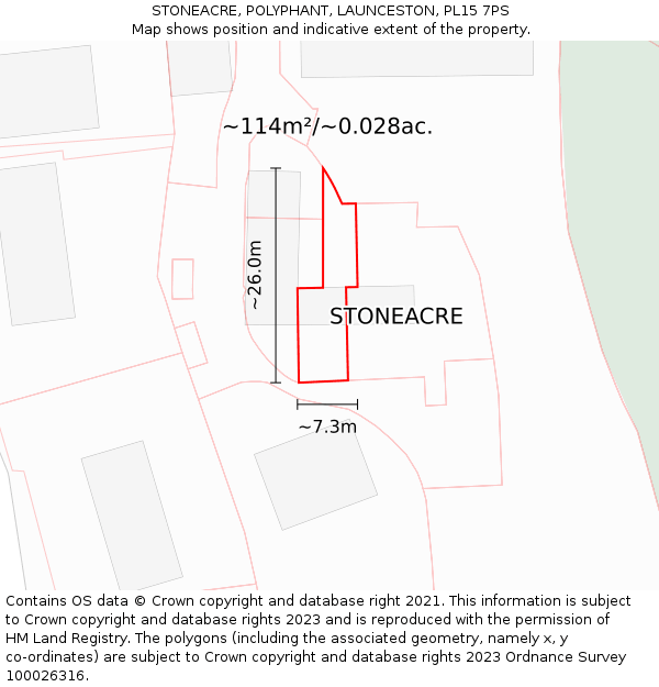STONEACRE, POLYPHANT, LAUNCESTON, PL15 7PS: Plot and title map