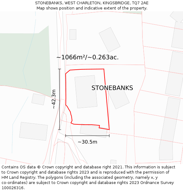 STONEBANKS, WEST CHARLETON, KINGSBRIDGE, TQ7 2AE: Plot and title map
