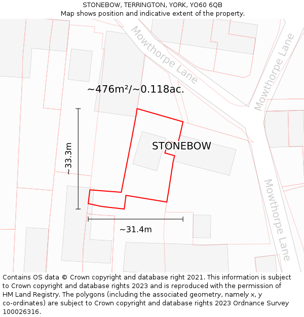 STONEBOW, TERRINGTON, YORK, YO60 6QB: Plot and title map