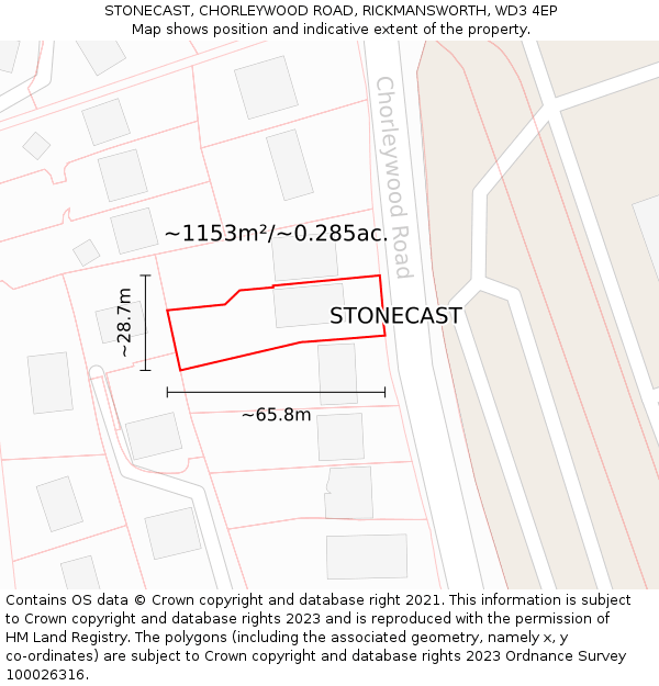 STONECAST, CHORLEYWOOD ROAD, RICKMANSWORTH, WD3 4EP: Plot and title map