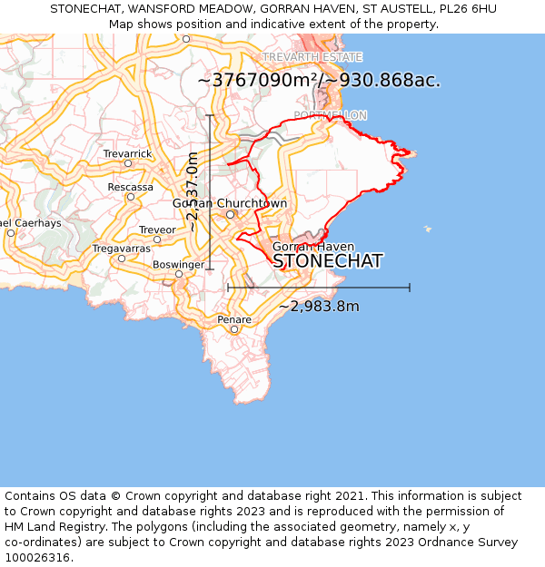 STONECHAT, WANSFORD MEADOW, GORRAN HAVEN, ST AUSTELL, PL26 6HU: Plot and title map
