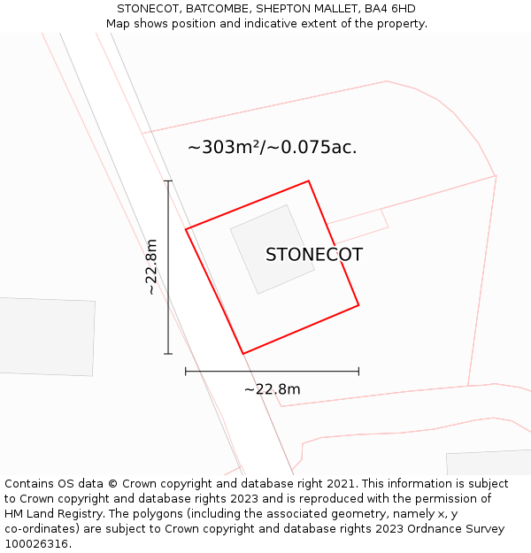STONECOT, BATCOMBE, SHEPTON MALLET, BA4 6HD: Plot and title map