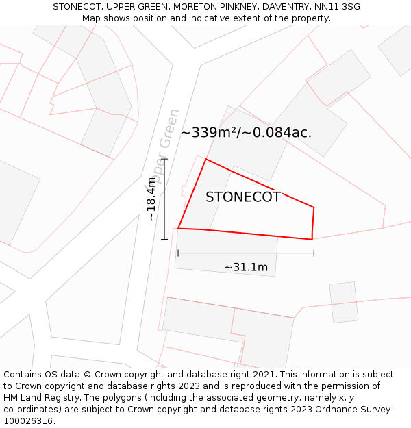STONECOT, UPPER GREEN, MORETON PINKNEY, DAVENTRY, NN11 3SG: Plot and title map