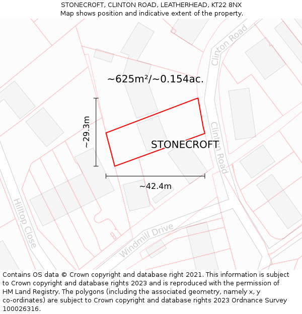 STONECROFT, CLINTON ROAD, LEATHERHEAD, KT22 8NX: Plot and title map