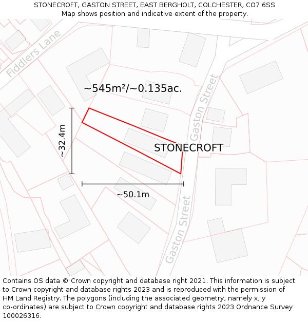 STONECROFT, GASTON STREET, EAST BERGHOLT, COLCHESTER, CO7 6SS: Plot and title map