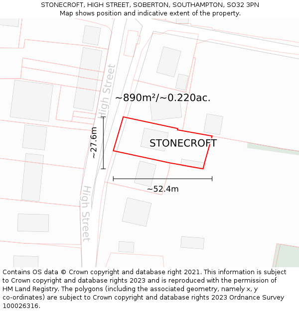 STONECROFT, HIGH STREET, SOBERTON, SOUTHAMPTON, SO32 3PN: Plot and title map