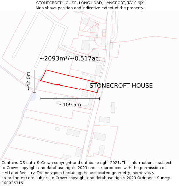 STONECROFT HOUSE, LONG LOAD, LANGPORT, TA10 9JX: Plot and title map